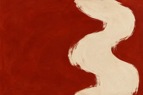 A single brushstroke column set off-center in rust, cream, burgundy; landscape artwork.