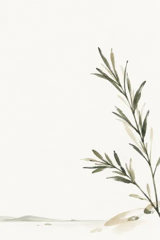 A sprig of rosemary in white, cream; portrait artwork.