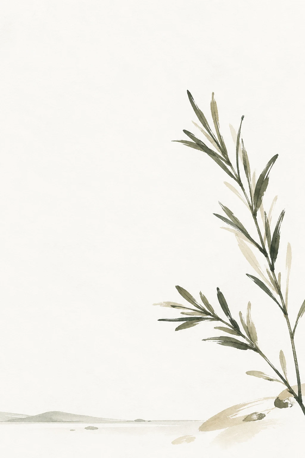 A sprig of rosemary in white, cream; portrait artwork.