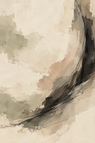 A boat hull curve entering from one edge in cream, sand, sage, charcoal; portrait artwork.