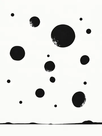 A loose grid of brush dots in white, gray; portrait artwork.