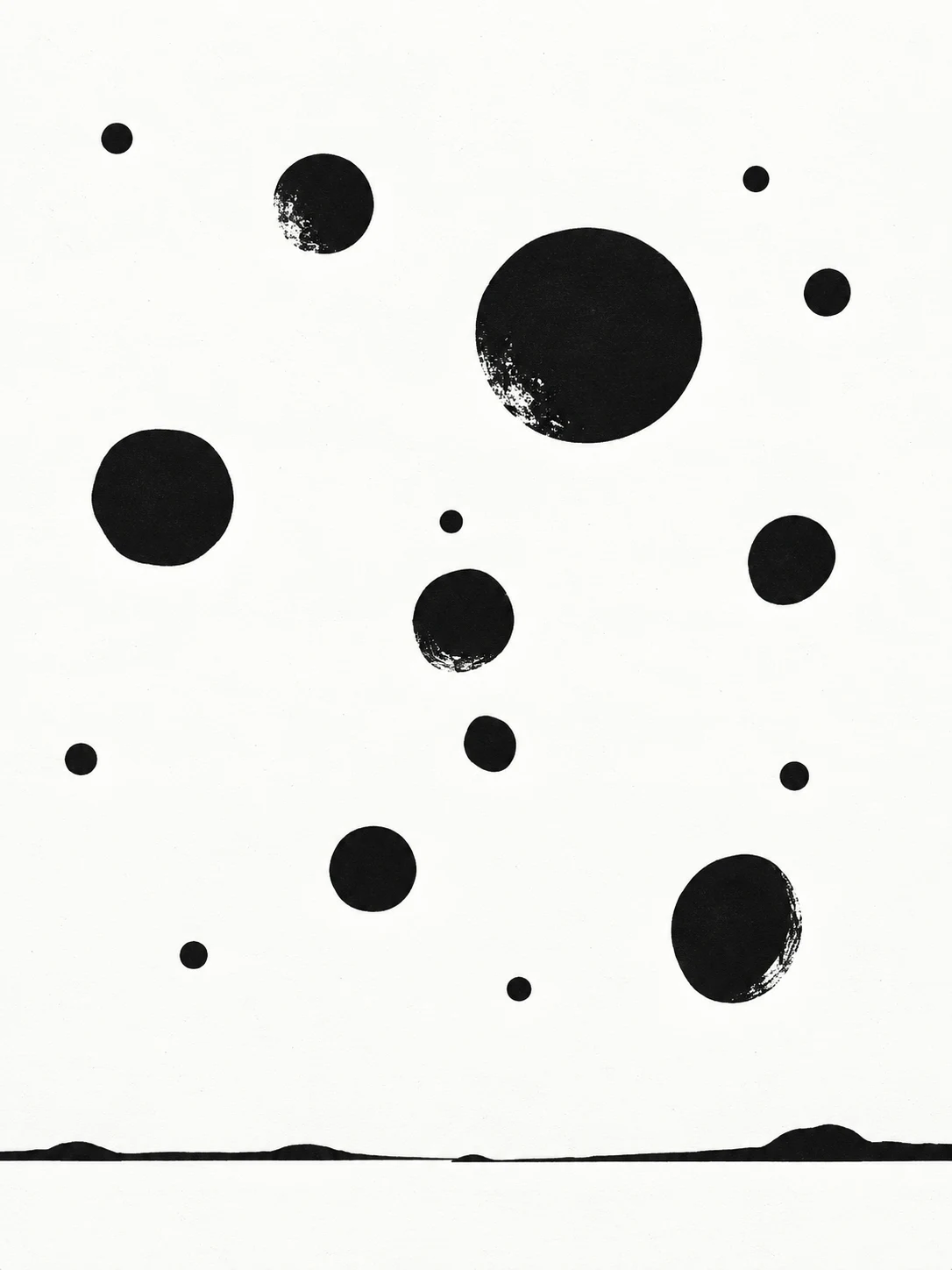 A loose grid of brush dots in white, gray; portrait artwork.
