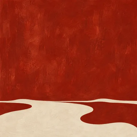A low horizontal shelf shadow across the whole width in rust, cream; square artwork.