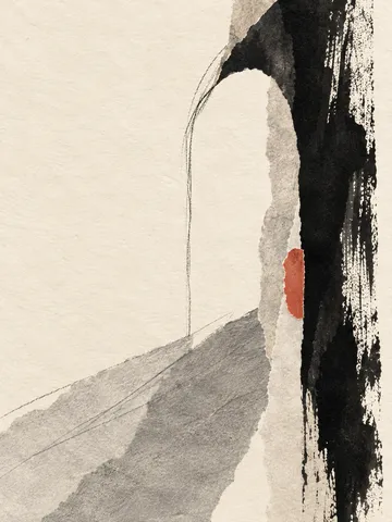 An arch and its shadow in cream, stone, black, taupe; portrait artwork.