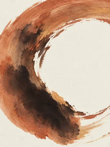 One oversized rounded form bleeding off two edges in white, cream, terracotta, blush; portrait artwork.
