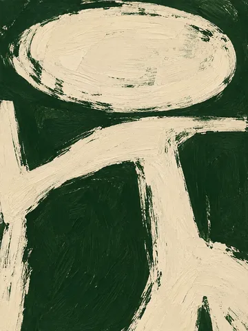 An oval relief on a rough ground in cream, black, forest green, stone; portrait artwork.