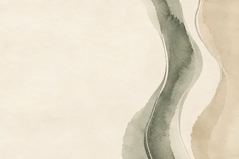 Three flowing vertical bands that bend like a slow current in white, stone, sage, cream; landscape artwork.