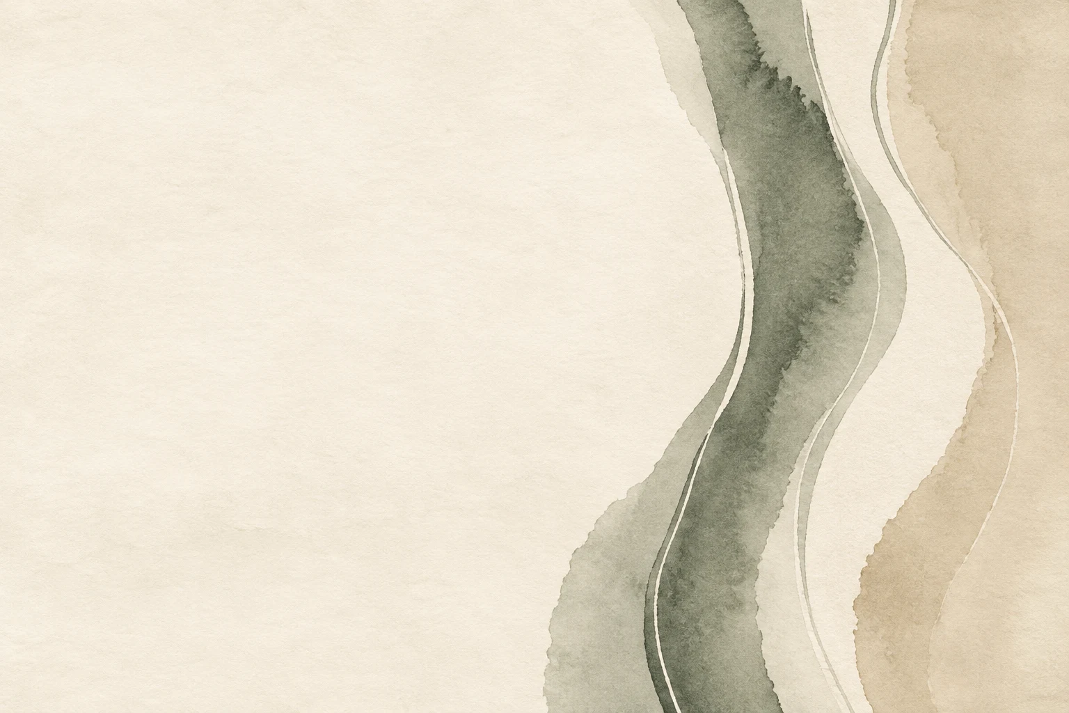Three flowing vertical bands that bend like a slow current in white, stone, sage, cream; landscape artwork.