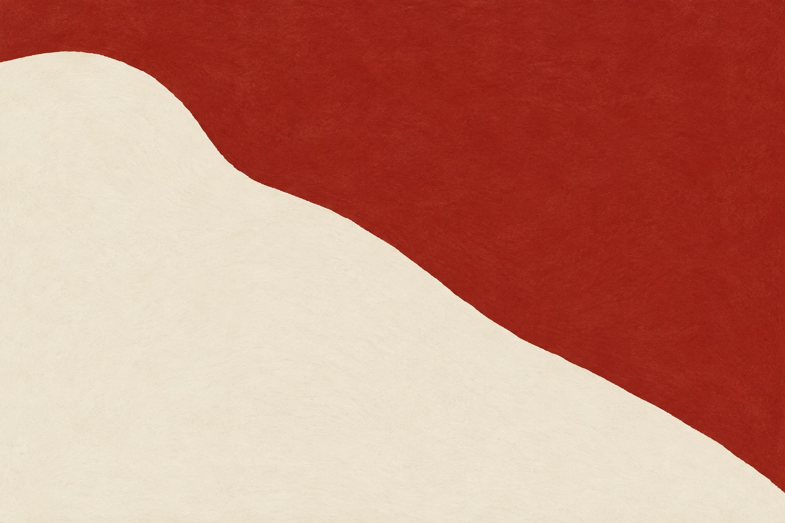 One bold diagonal split, two colors in cream, rust; landscape artwork.