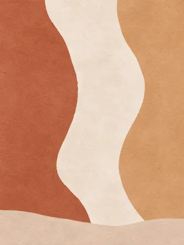 Three flowing vertical bands that bend like a slow current in cream, terracotta, blush; portrait artwork.