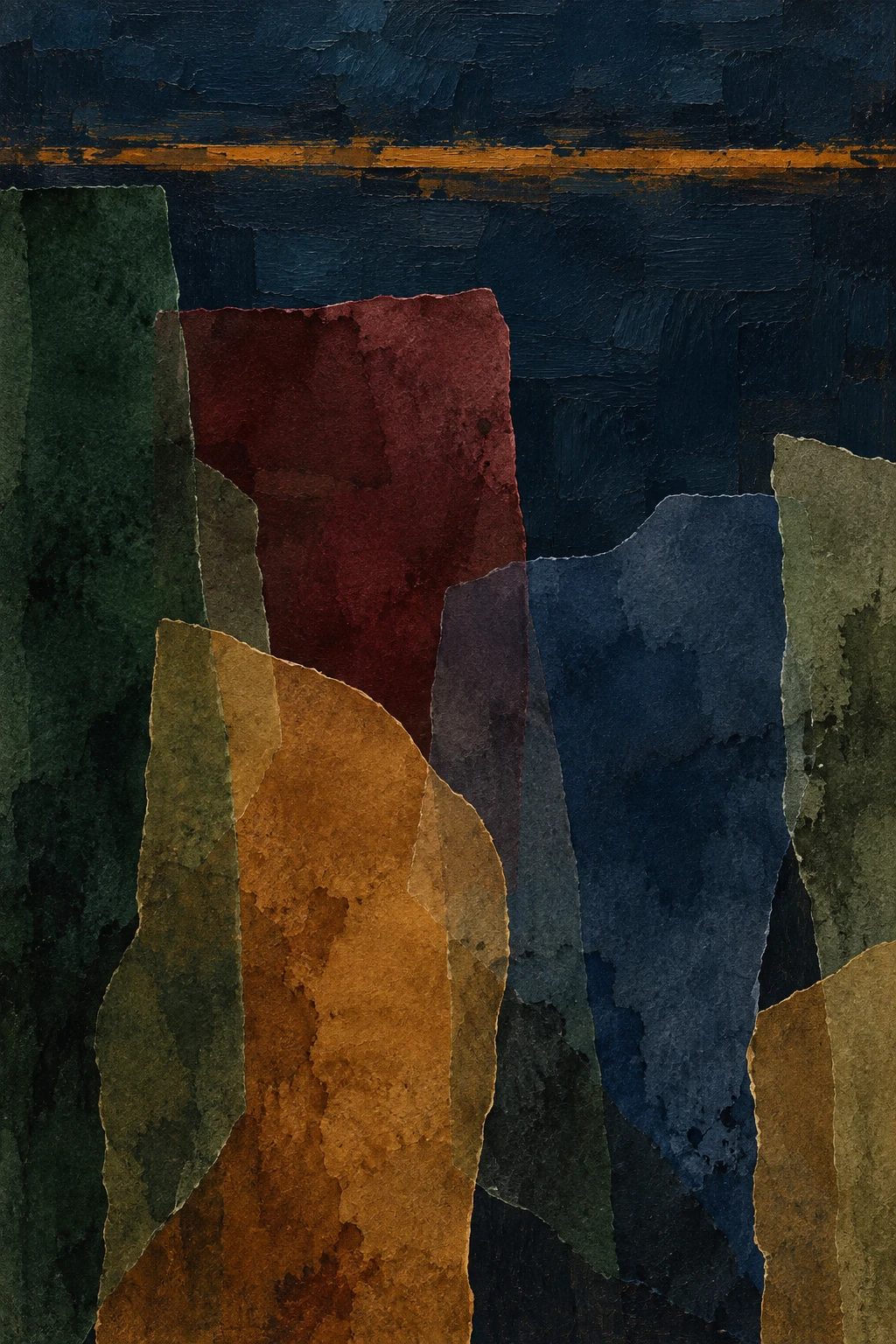 Layered translucent glazes with soft edges in black, brown, charcoal; portrait artwork.