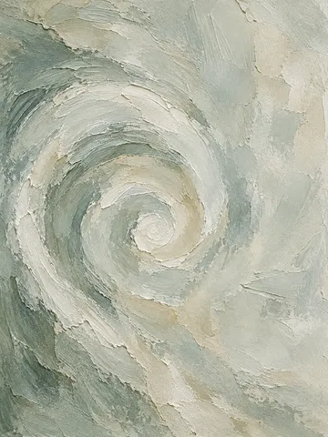 A spiral drawn in one breath in stone, gray, cream; portrait artwork.