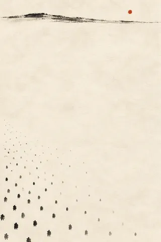 A field of small repeated marks fading toward one corner in cream, white; portrait artwork.