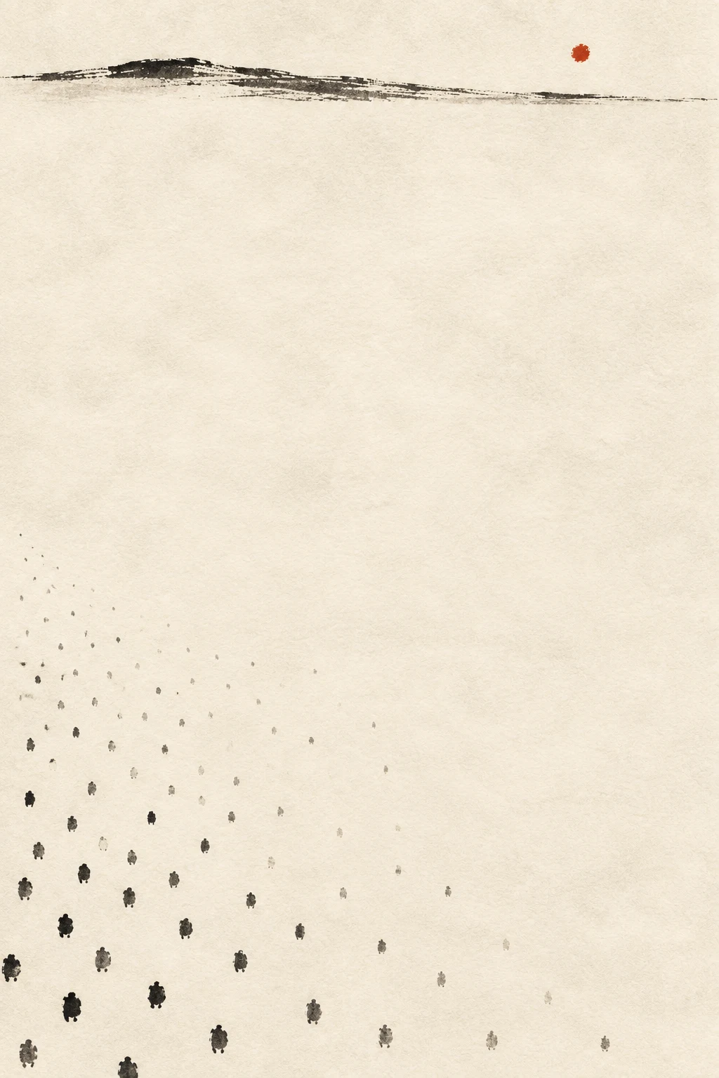 A field of small repeated marks fading toward one corner in cream, white; portrait artwork.