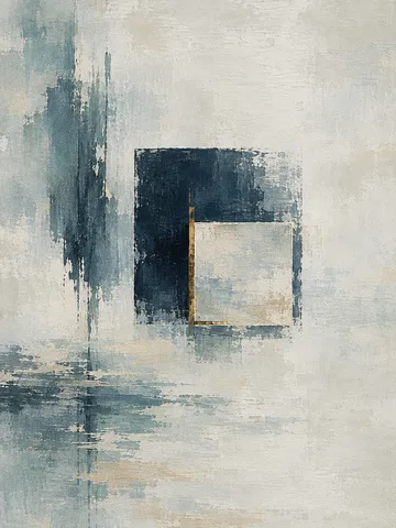 A square within a square, the inner one recessed in cream, stone, gray, charcoal; portrait artwork.