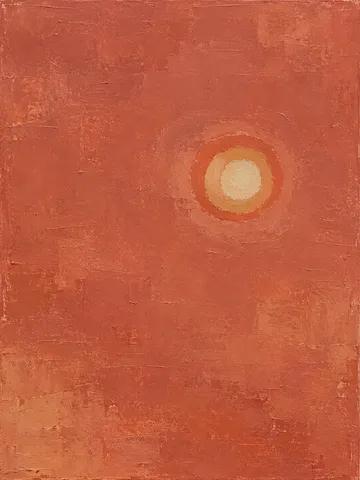 Concentric soft rings, uneven in terracotta, orange; portrait artwork.