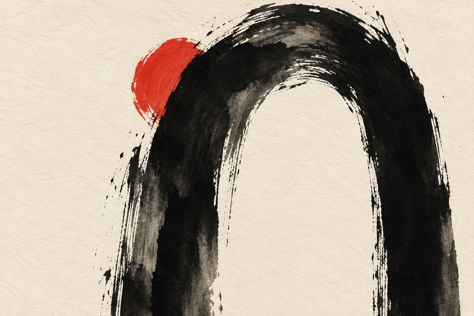 One tall arch pressed into the surface in cream, black, brown, stone; landscape artwork.