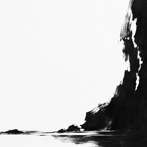 A torn edge revealing a darker layer beneath in white, black; square artwork.