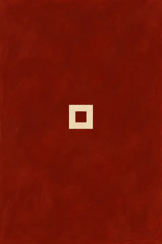 A square within a square, the inner one recessed in burgundy; portrait artwork.