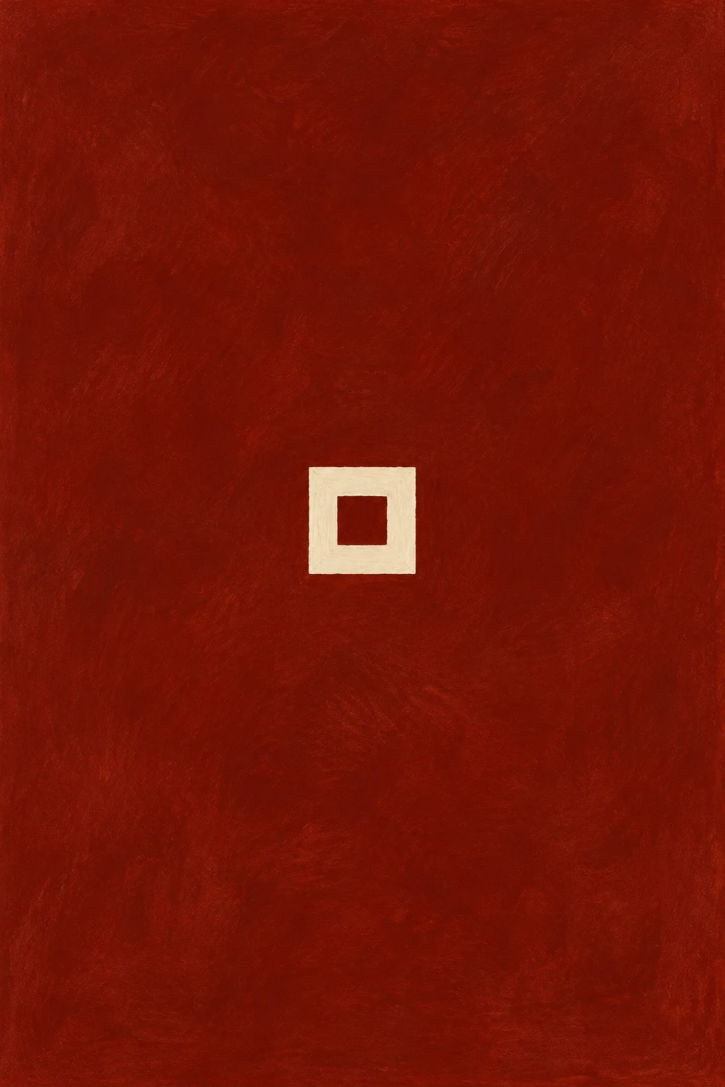 A square within a square, the inner one recessed in burgundy; portrait artwork.