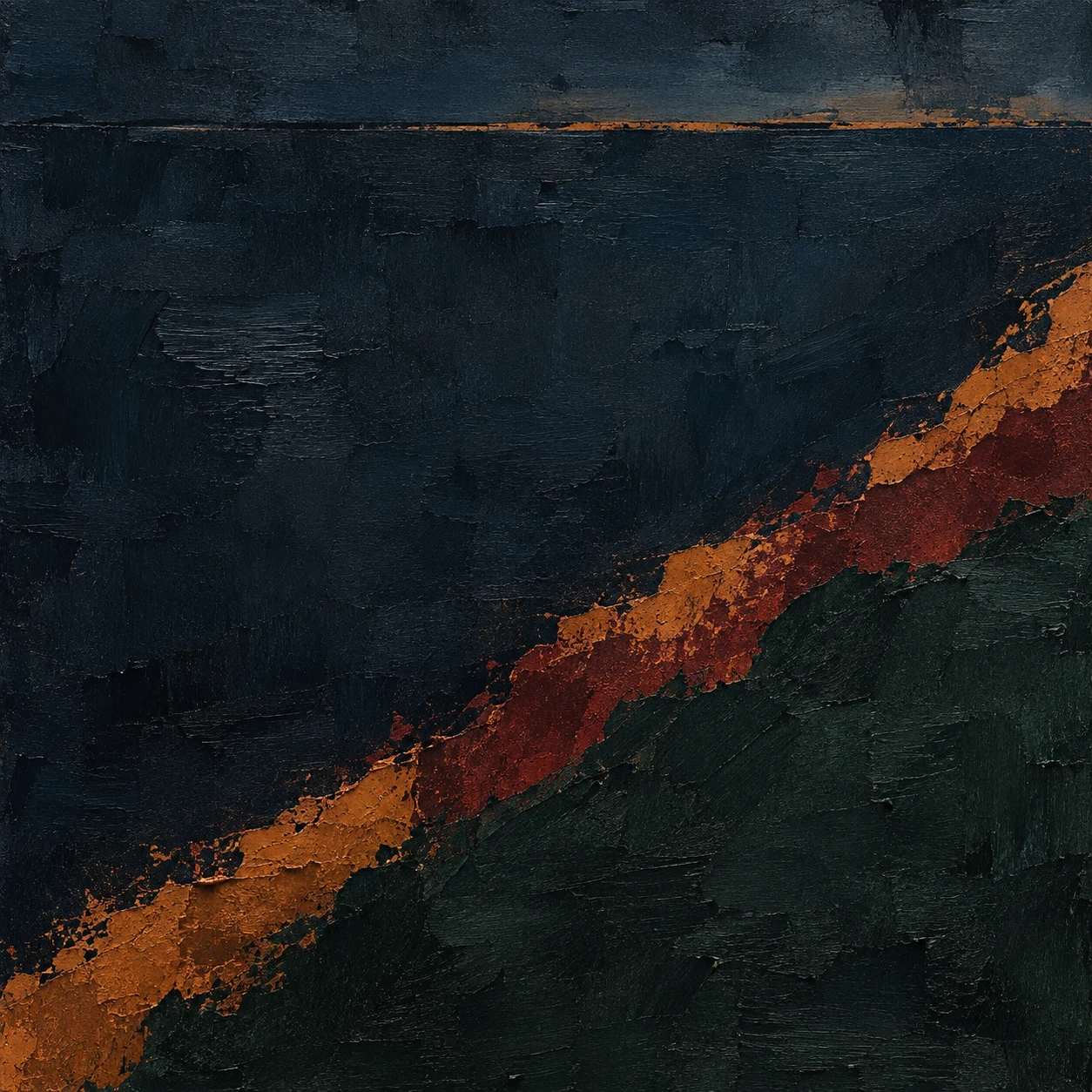 One bold diagonal split, two colors in black, burgundy; square artwork.