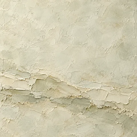 One heavy impasto band across the lower third in cream, stone, sand; square artwork.