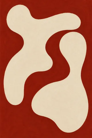 Two overlapping soft organic forms in cream, rust; portrait artwork.