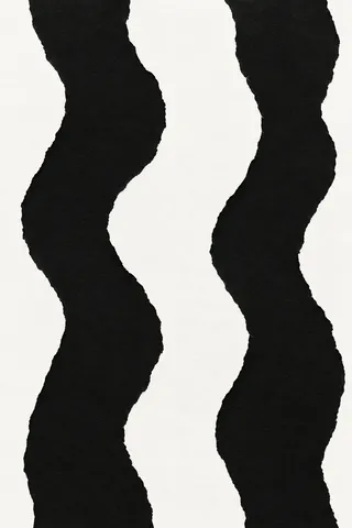 Three flowing vertical bands that bend like a slow current in black, white, gray; portrait artwork.