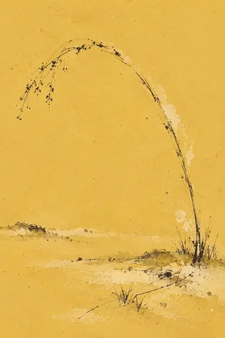 One tall arch pressed into the surface in yellow, sand; portrait artwork.