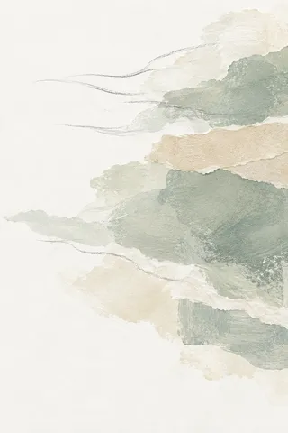 Soft cloud-like forms drifting left in white, stone, cream; portrait artwork.