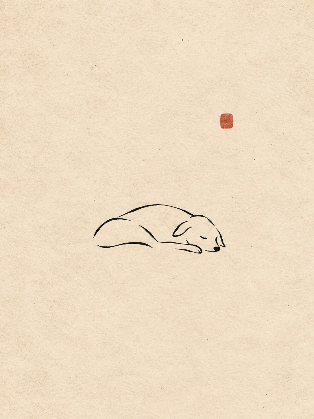 A sleeping dog drawn in a few lines in cream; portrait artwork.