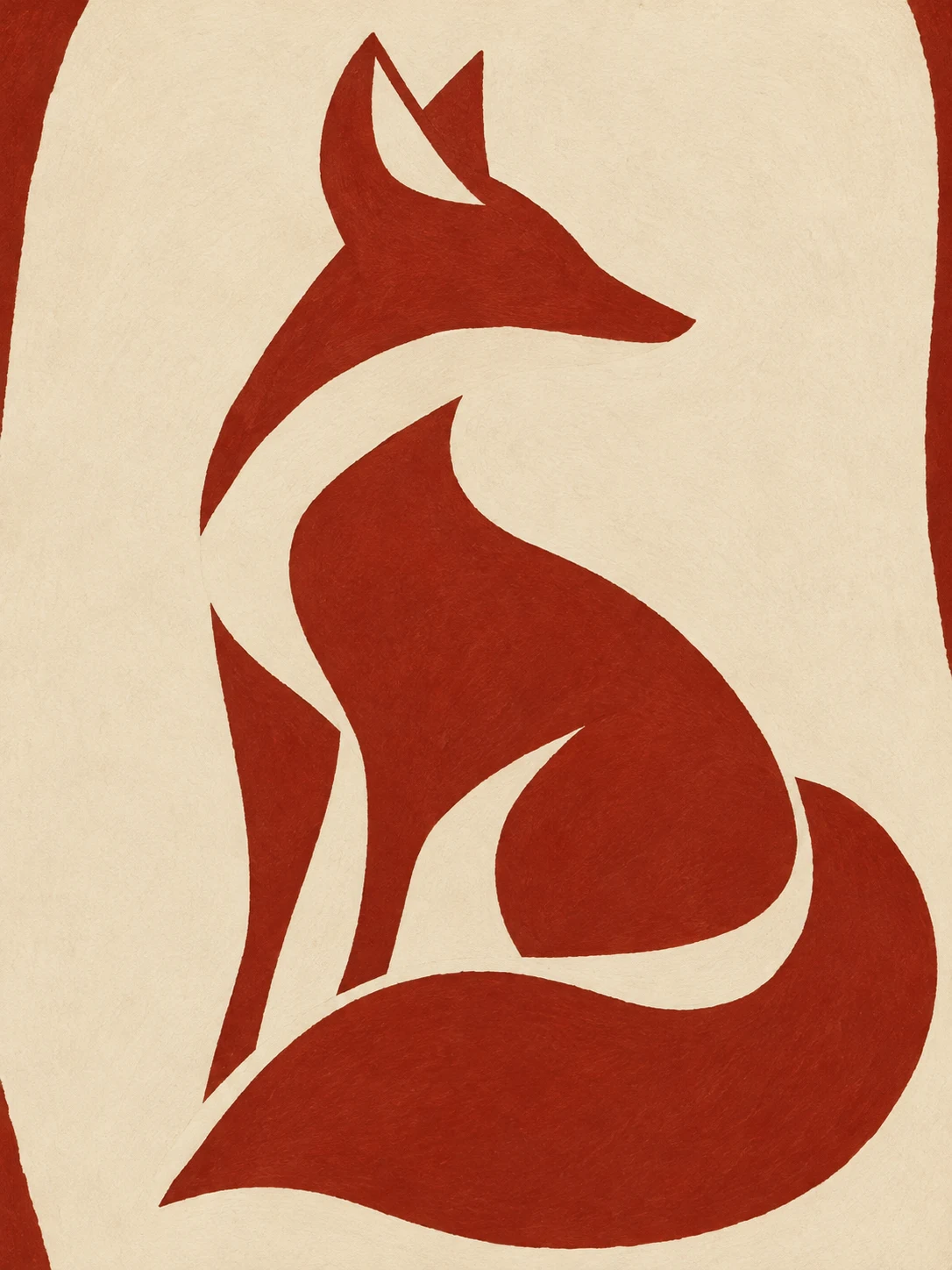 A fox as a rust silhouette on cream in cream, rust, stone; portrait artwork.