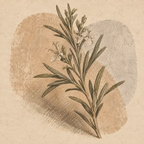 A sprig of rosemary in cream, sand, stone, taupe; square artwork.
