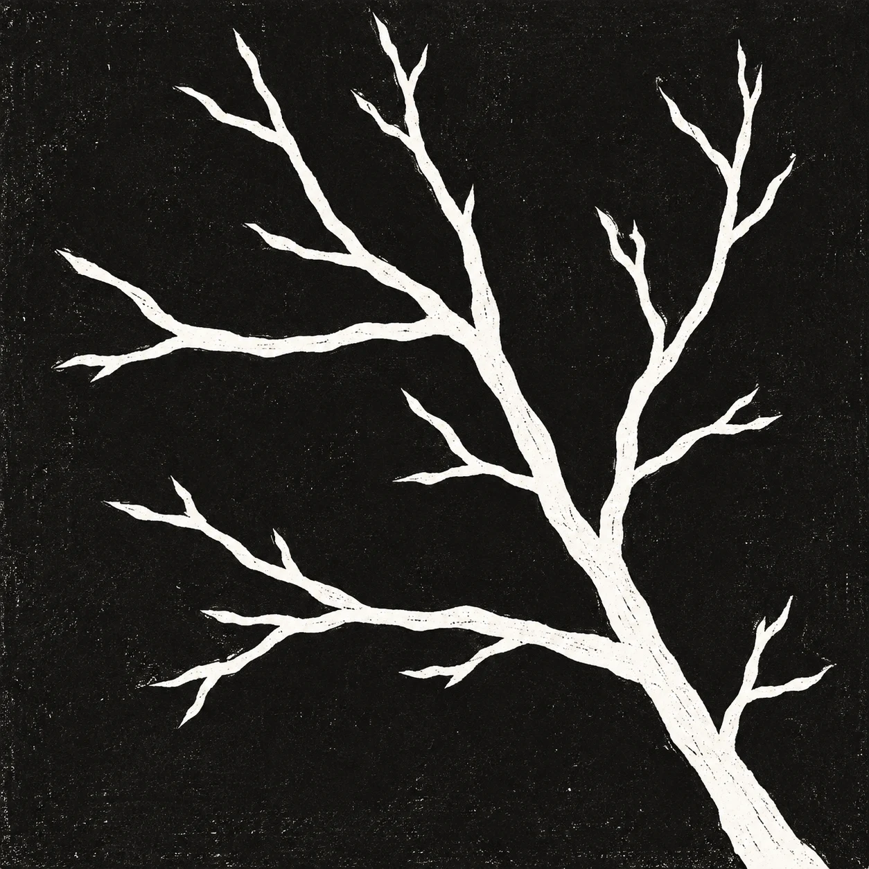 A bare winter branch in black, stone; square artwork.
