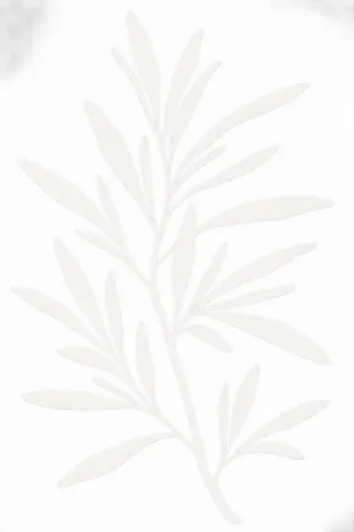 A sprig of rosemary in white; portrait artwork.
