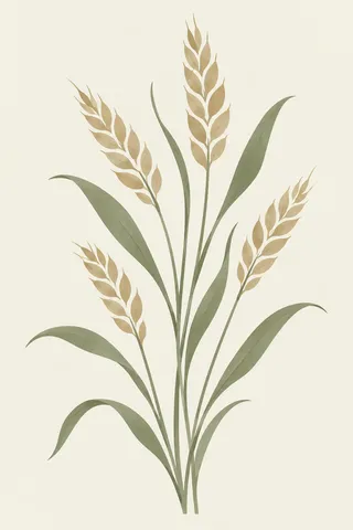 A bunch of wheat stalks in white, sand, cream; portrait artwork.
