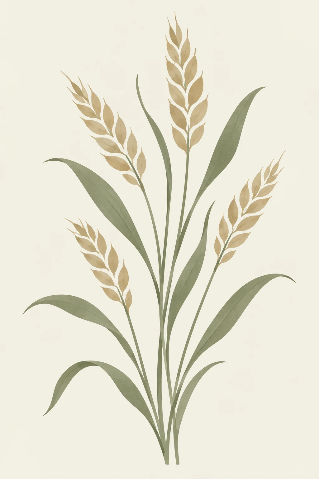 A bunch of wheat stalks in white, sand, cream; portrait artwork.