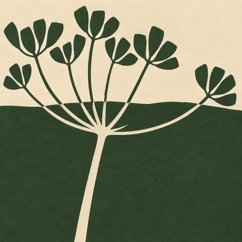 A dried seed head of a wild carrot in forest green, cream, sage; square artwork.
