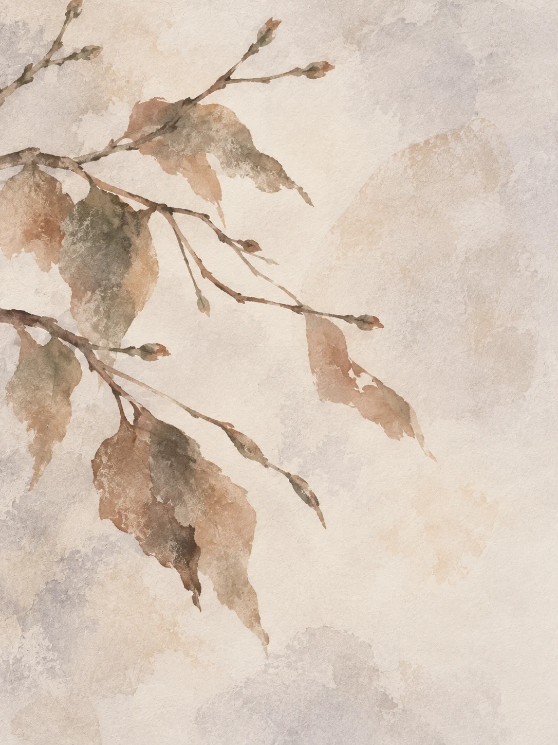 A bare winter branch in cream, stone, gray; portrait artwork.