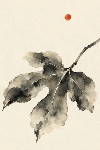 A fig leaf in white, gray, charcoal, cream; portrait artwork.