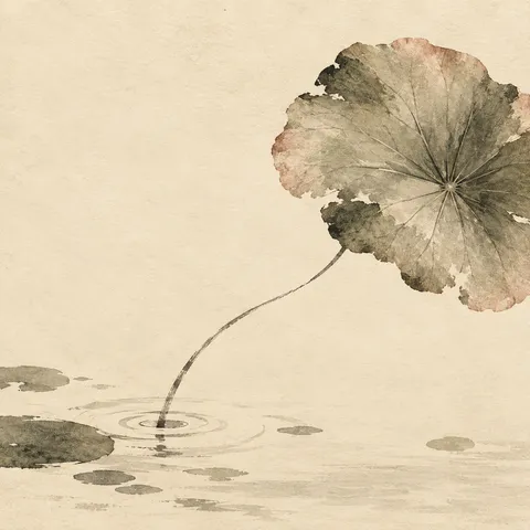 A lotus leaf from above in cream, sand, taupe; square artwork.