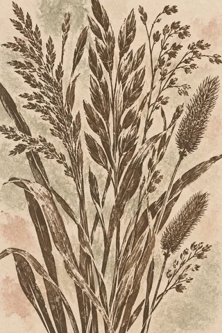 A cluster of dried grasses in a loose bunch in stone, taupe, gray, cream; portrait artwork.