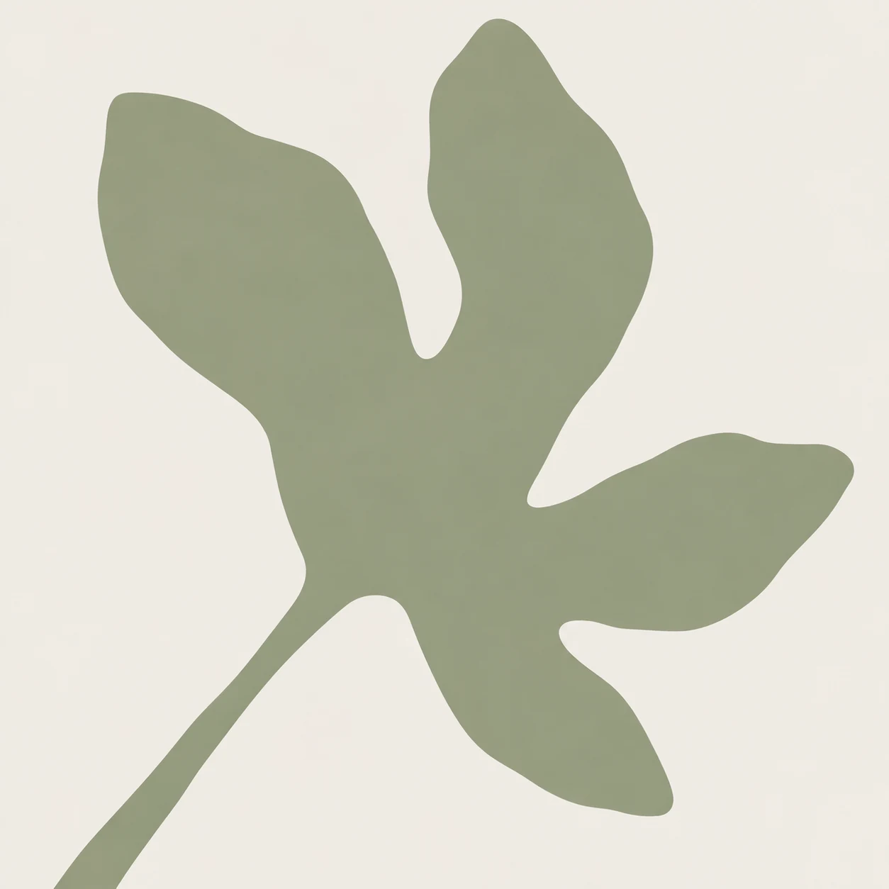 A fig leaf in white, sage; square artwork.