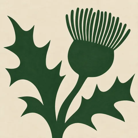 A wild thistle in cream, forest green, sage; square artwork.