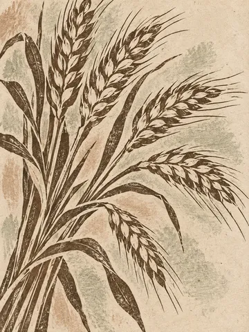 A bunch of wheat stalks in cream, stone, sand, taupe; portrait artwork.