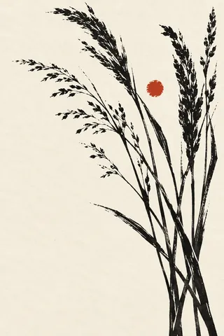 A cluster of dried grasses in a loose bunch in white, charcoal, cream; portrait artwork.