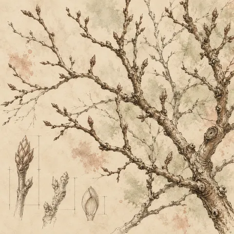 A bare winter branch in cream, stone, sand, taupe; square artwork.