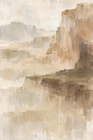 High desert with soft mesas in cream, stone, sand, taupe; portrait artwork.
