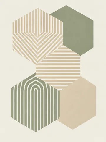 A honeycomb fragment in white, cream, sage, stone; portrait artwork.