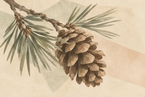 A pinecone in cream, taupe, stone, sand; landscape artwork.